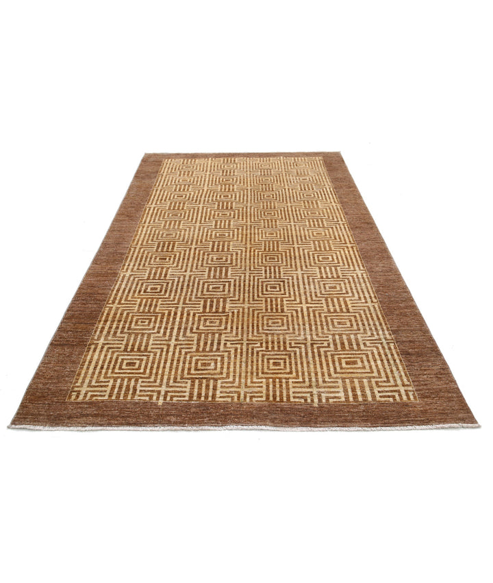 Beige Afghan Modcar Rug 5' 5" x 8' 7" Hand-Knotted | No. AT79750