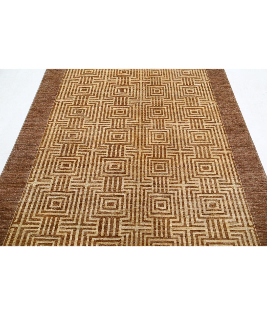 Beige Afghan Modcar Rug 5' 5" x 8' 7" Hand-Knotted | No. AT79750