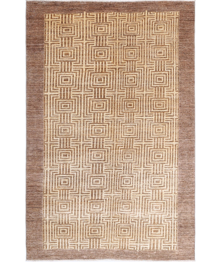 Beige Afghan Modcar Rug 5' 5" x 8' 7" Hand-Knotted | No. AT79750