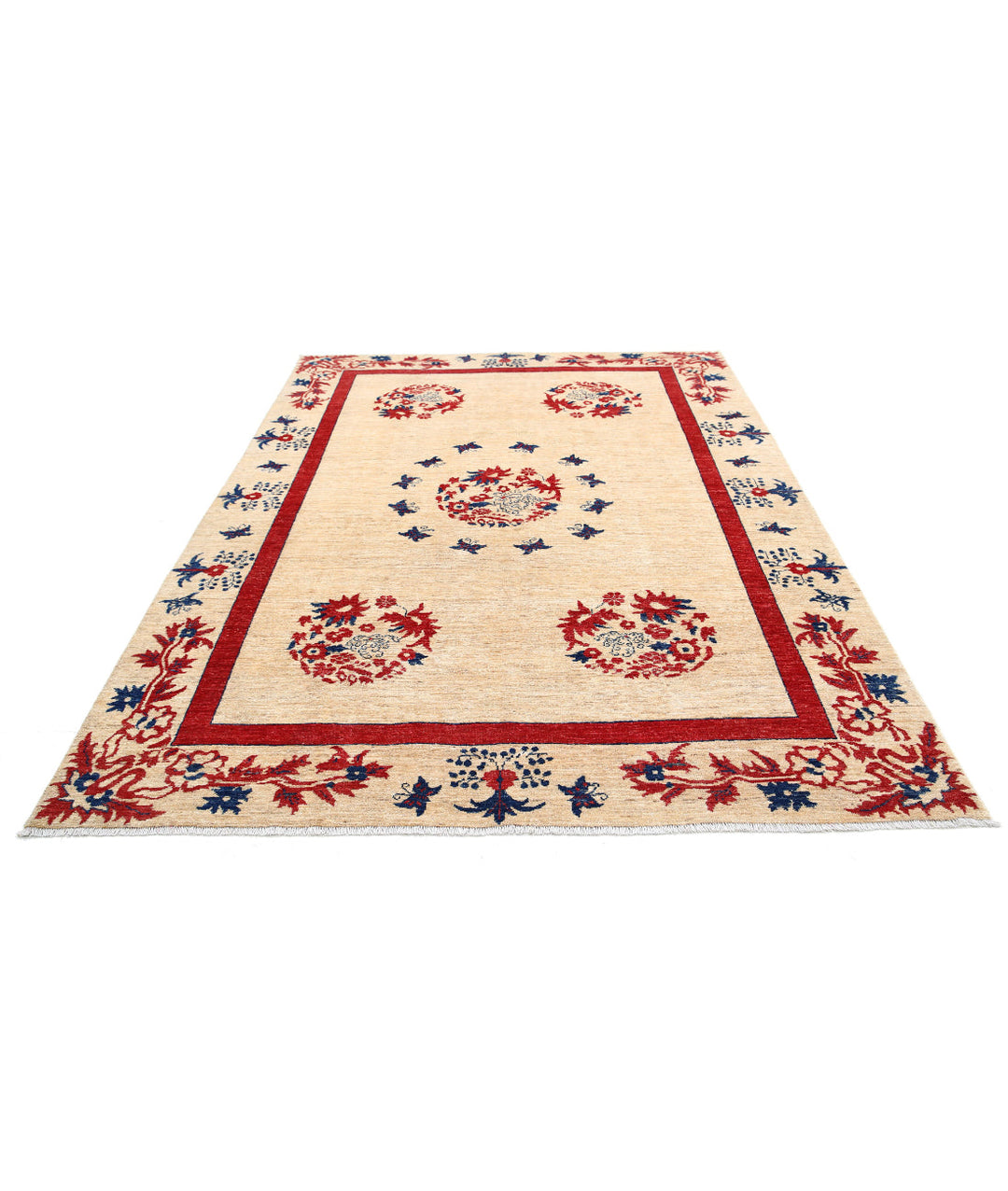 Beige Afghan Oriental Rug 6' 9" x 9' 4" Hand-Knotted | No. AT33309