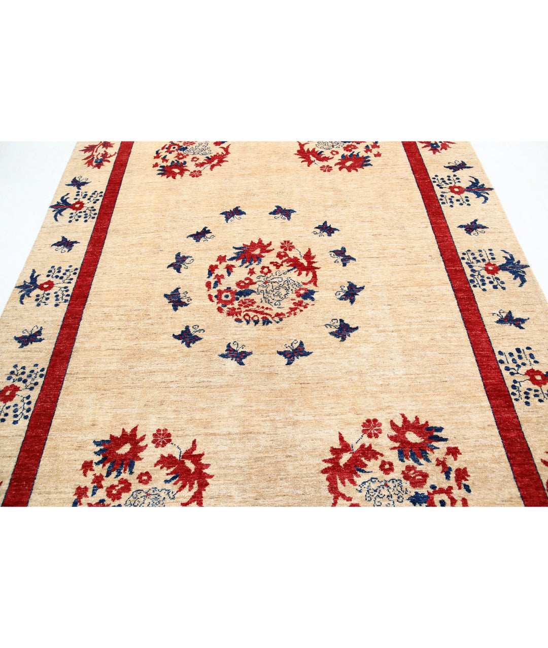 Beige Afghan Oriental Rug 6' 9" x 9' 4" Hand-Knotted | No. AT33309