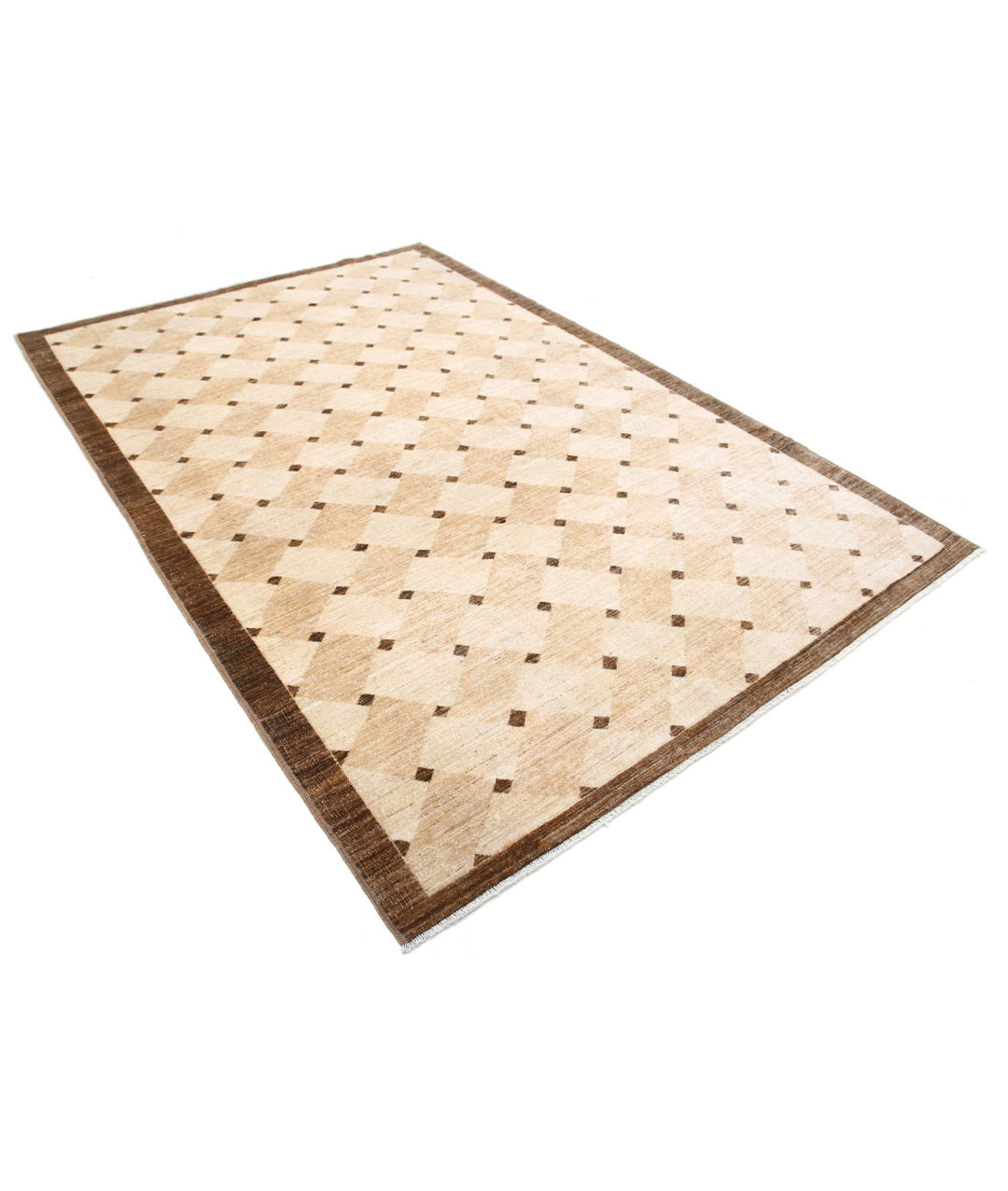 Beige Afghan Oriental Rug 6' 0" x 8' 11" Hand-Knotted | No. AT47236