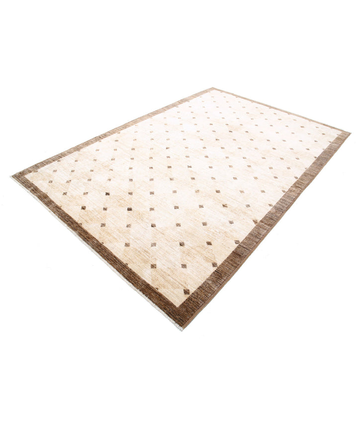Beige Afghan Oriental Rug 6' 0" x 8' 11" Hand-Knotted | No. AT47236
