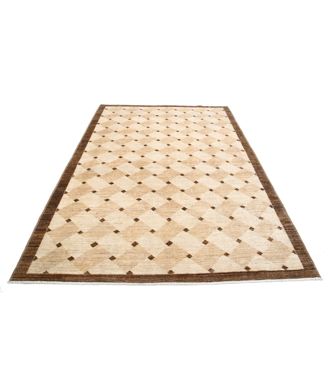 Beige Afghan Oriental Rug 6' 0" x 8' 11" Hand-Knotted | No. AT47236