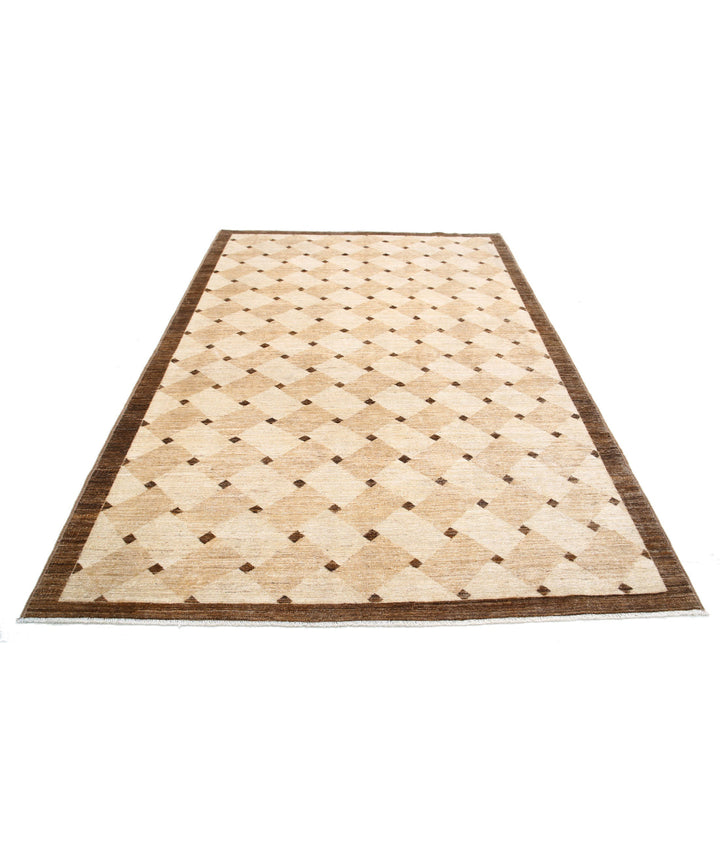 Beige Afghan Oriental Rug 6' 0" x 8' 11" Hand-Knotted | No. AT47236