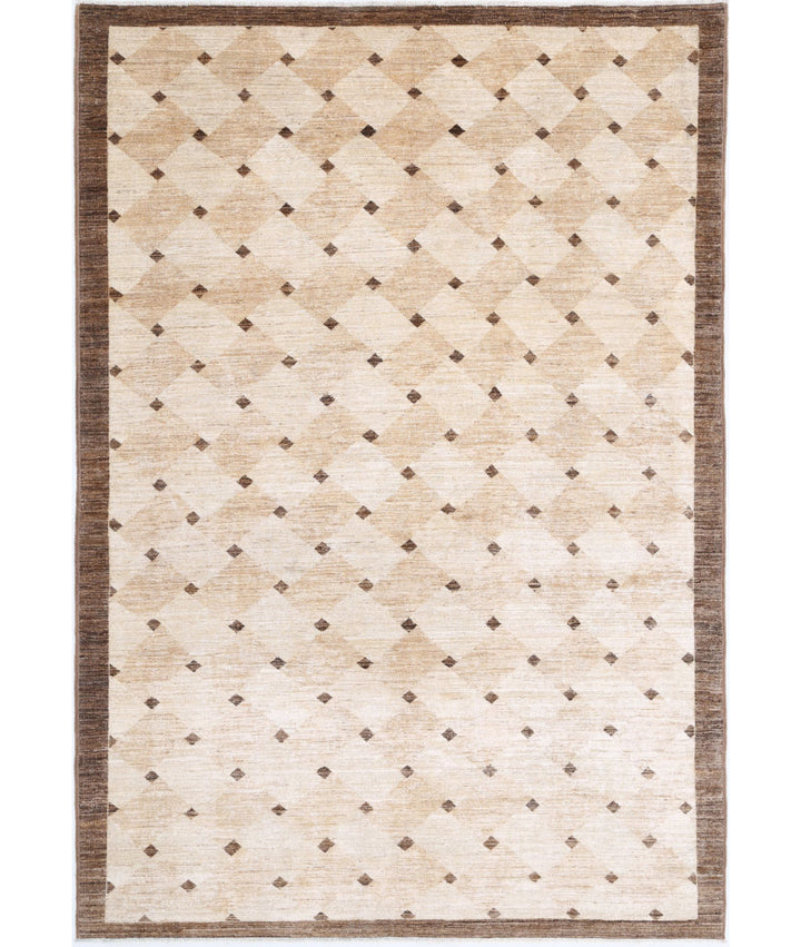 Beige Afghan Oriental Rug 6' 0" x 8' 11" Hand-Knotted | No. AT47236
