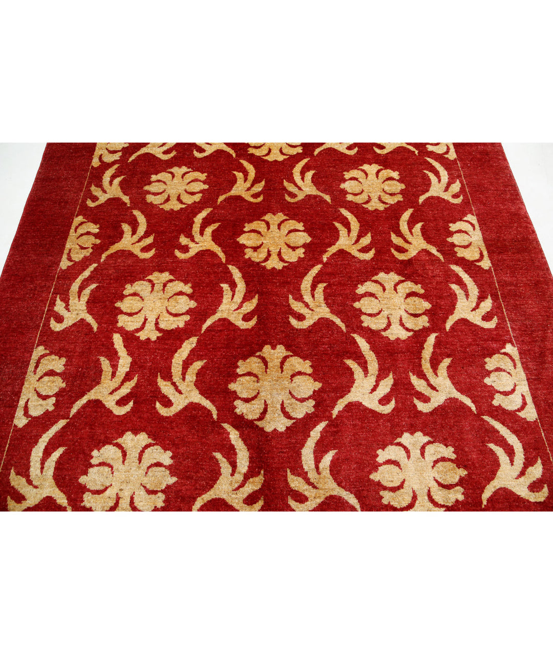Beige Afghan Modcar Rug 6'7" x 6'10" Hand-Knotted | No. AT61898