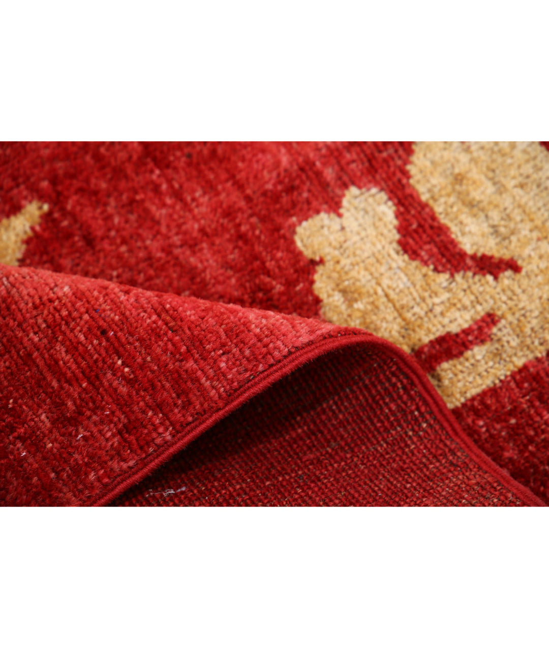 Beige Afghan Modcar Rug 6'7" x 6'10" Hand-Knotted | No. AT61898