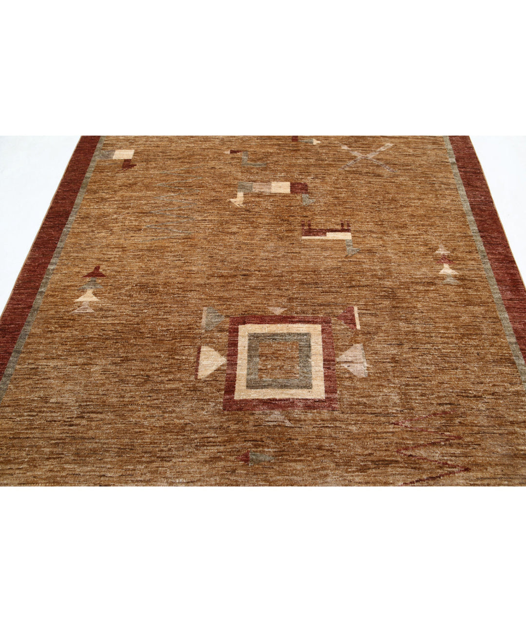 Beige Afghan Oriental Rug 5' 11" x 8' 9" Hand-Knotted | No. AT23983