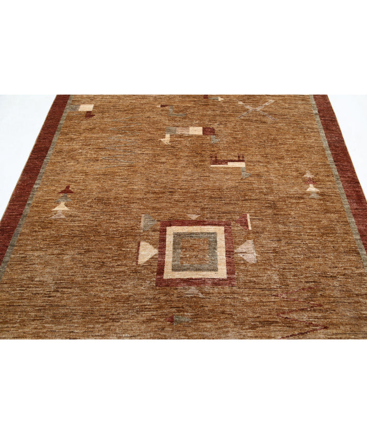 Beige Afghan Oriental Rug 5' 11" x 8' 9" Hand-Knotted | No. AT23983