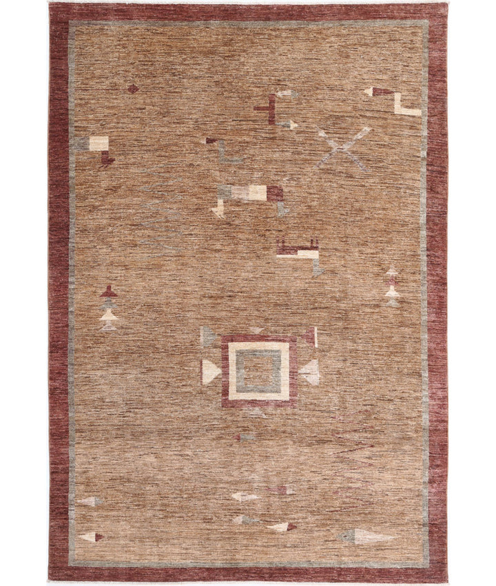 Beige Afghan Oriental Rug 5' 11" x 8' 9" Hand-Knotted | No. AT23983