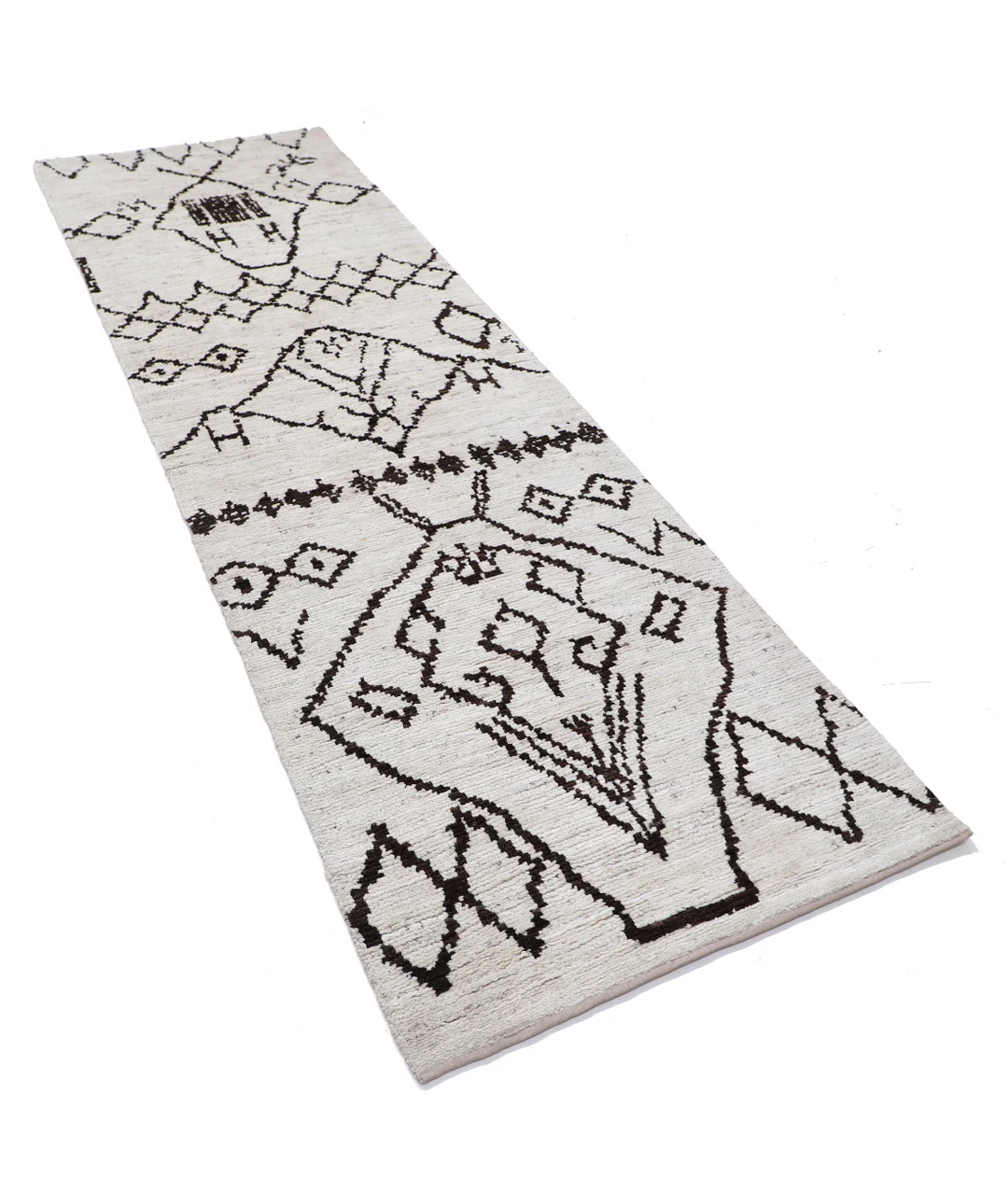 Ivory Moroccan Runner Rug 2' 11" x 9' 9" Hand-Knotted | No. AT32022