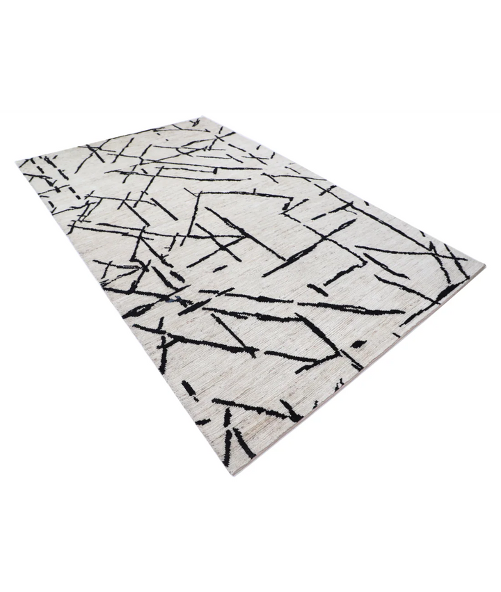 Ivory Afghan Oriental Rug 5' 10" x 9' 4" Hand-Knotted | No. AT43521