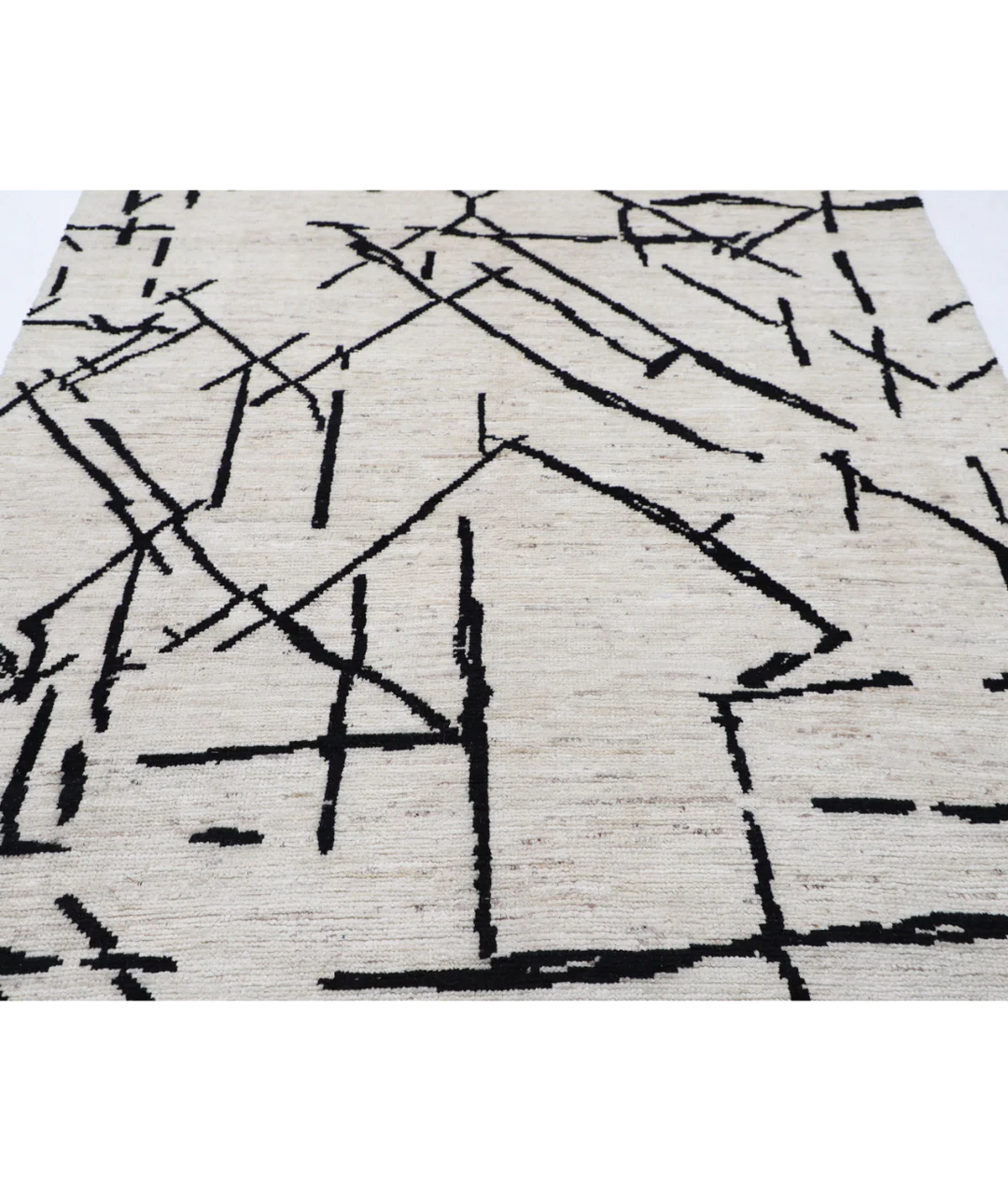 Ivory Afghan Oriental Rug 5' 10" x 9' 4" Hand-Knotted | No. AT43521