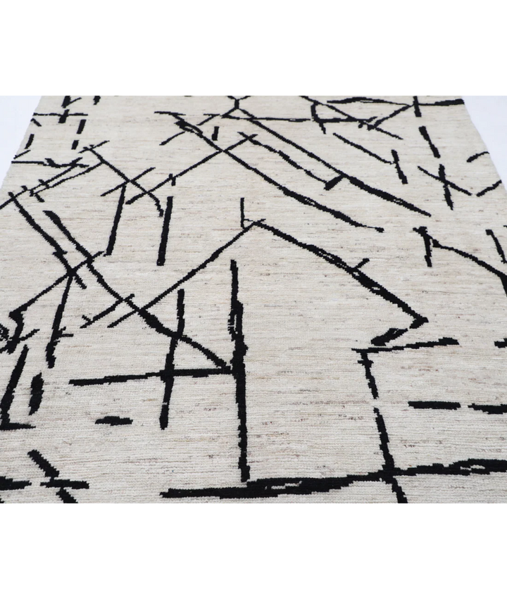 Ivory Afghan Oriental Rug 5' 10" x 9' 4" Hand-Knotted | No. AT43521