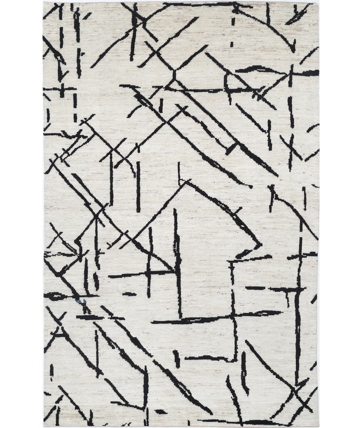 Ivory Afghan Oriental Rug 5' 10" x 9' 4" Hand-Knotted | No. AT43521