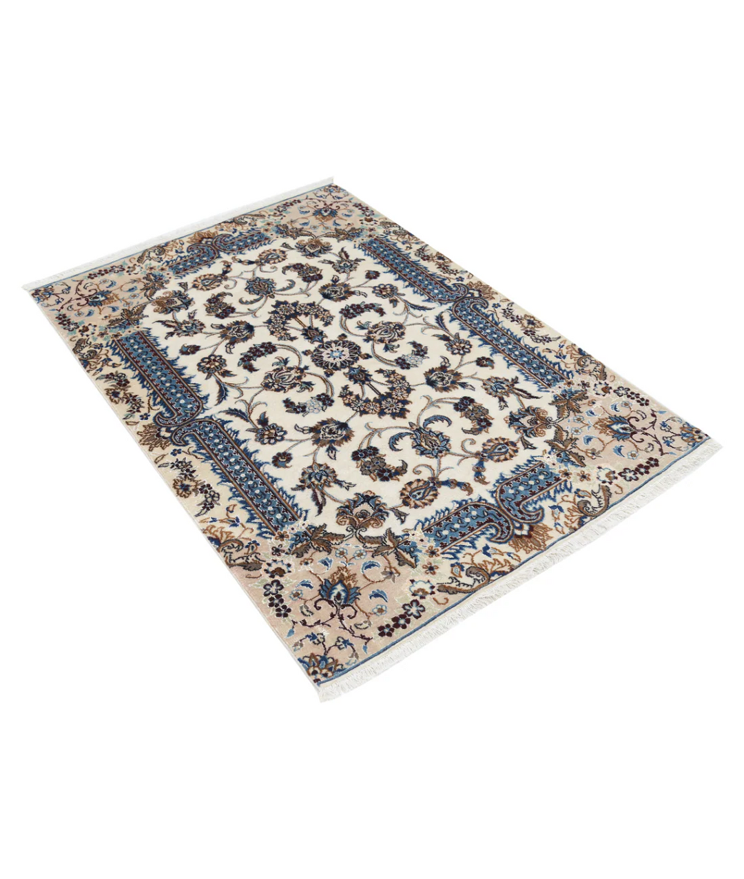 Ivory Iranian Nain Rug 3' 5" x 4' 10" Hand-Knotted | No. AT55451