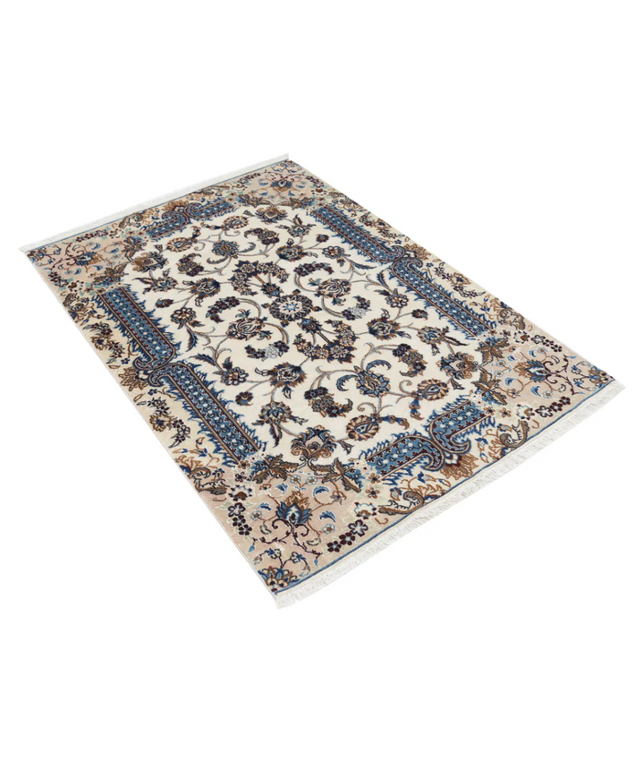 Ivory Iranian Nain Rug 3' 5" x 4' 10" Hand-Knotted | No. AT55451
