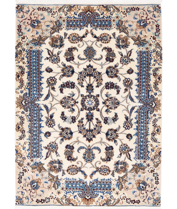 Ivory Iranian Nain Rug 3' 5" x 4' 10" Hand-Knotted | No. AT55451