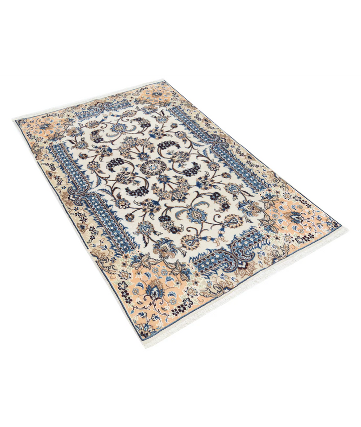 Ivory Persian Nain Rug 3' 6" x 5' 1" Hand-Knotted | No. AT35851