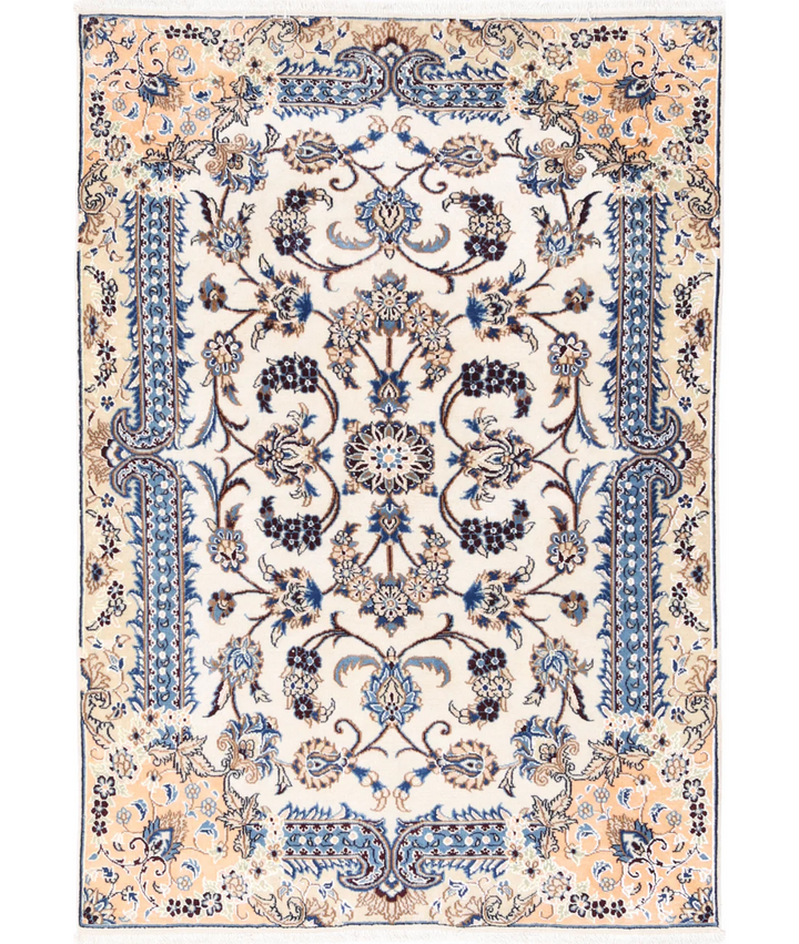 Ivory Persian Nain Rug 3' 6" x 5' 1" Hand-Knotted | No. AT35851
