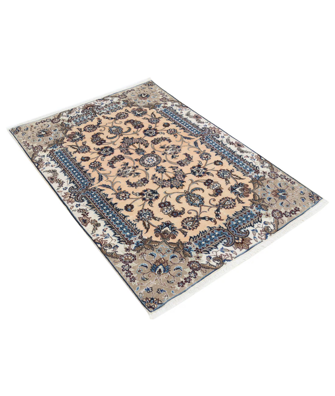 Peach Iranian Nain Rug 3' 7" x 5' 2" Hand-Knotted | No. AT92390