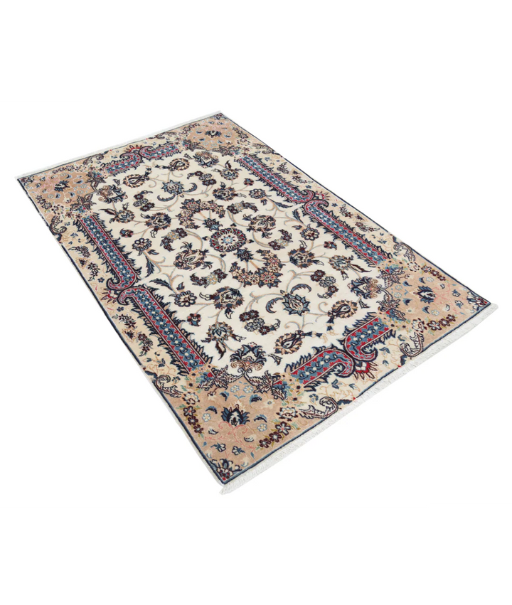 Ivory Persian Nain Rug 3' 6" x 5' 2" Hand-Knotted | No. AT11325