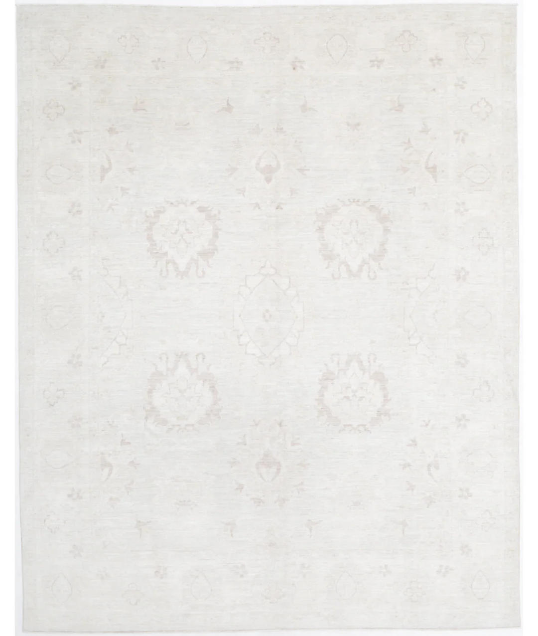 Ivory Afghan Oushak Rug 7' 9" x 9' 9" Hand-Knotted