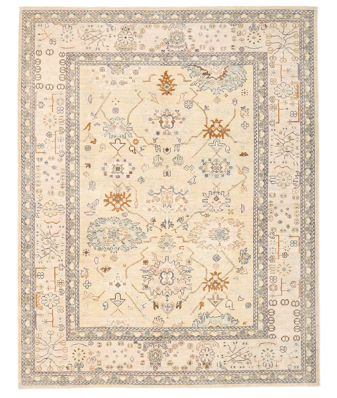 Ivory Afghan Oushak Rug 9' 9" x 12' 4" Hand-Knotted
