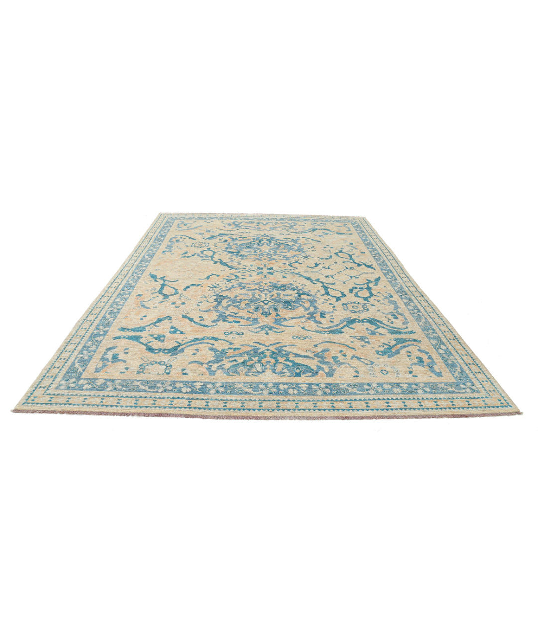 Beige Afghan Oushak Rug 8' 9" x 11' 7" Hand-Knotted | No. AT62371