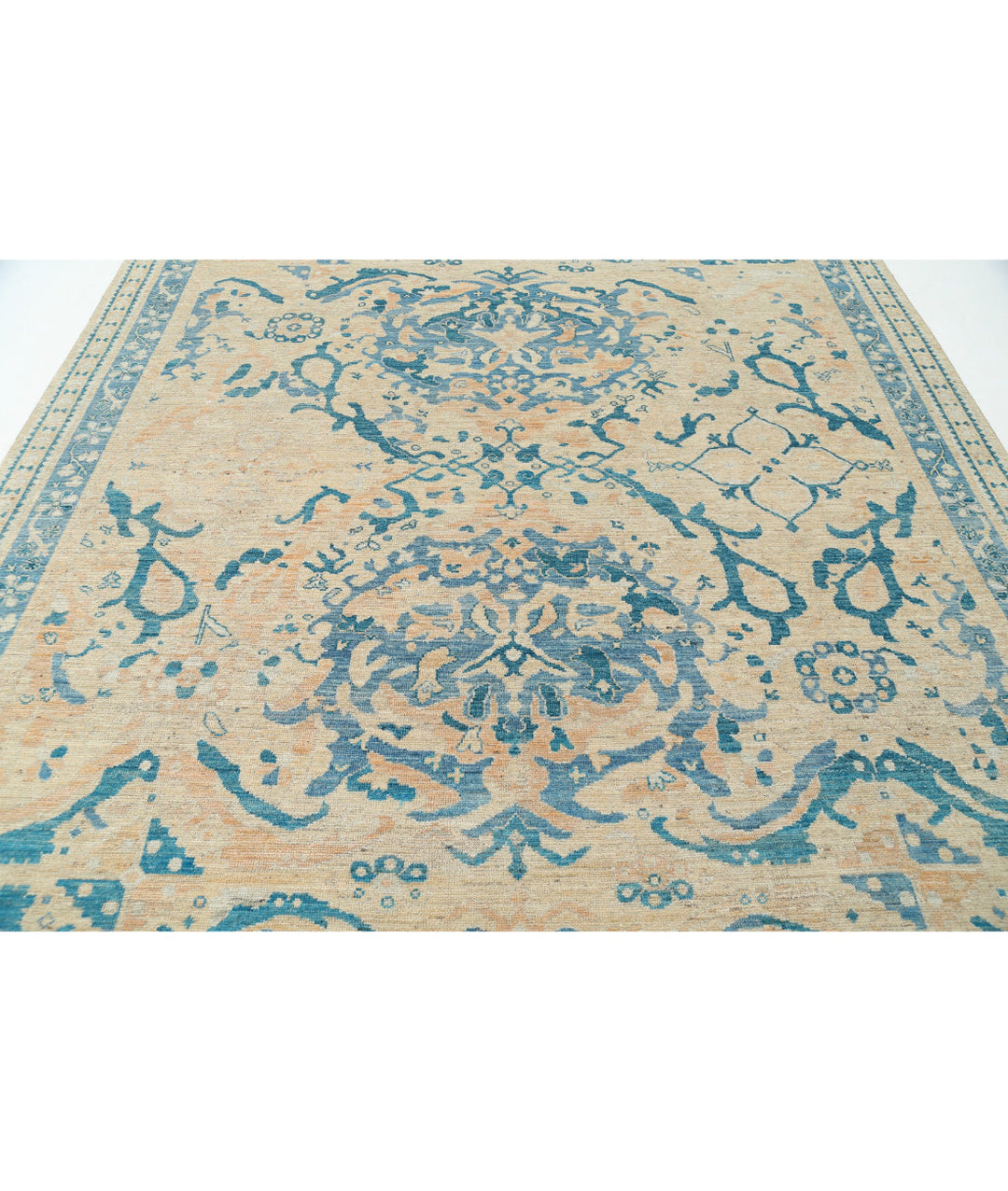 Beige Afghan Oushak Rug 8' 9" x 11' 7" Hand-Knotted | No. AT62371