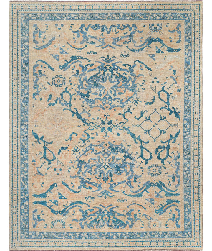 Beige Afghan Oushak Rug 8' 9" x 11' 7" Hand-Knotted | No. AT62371