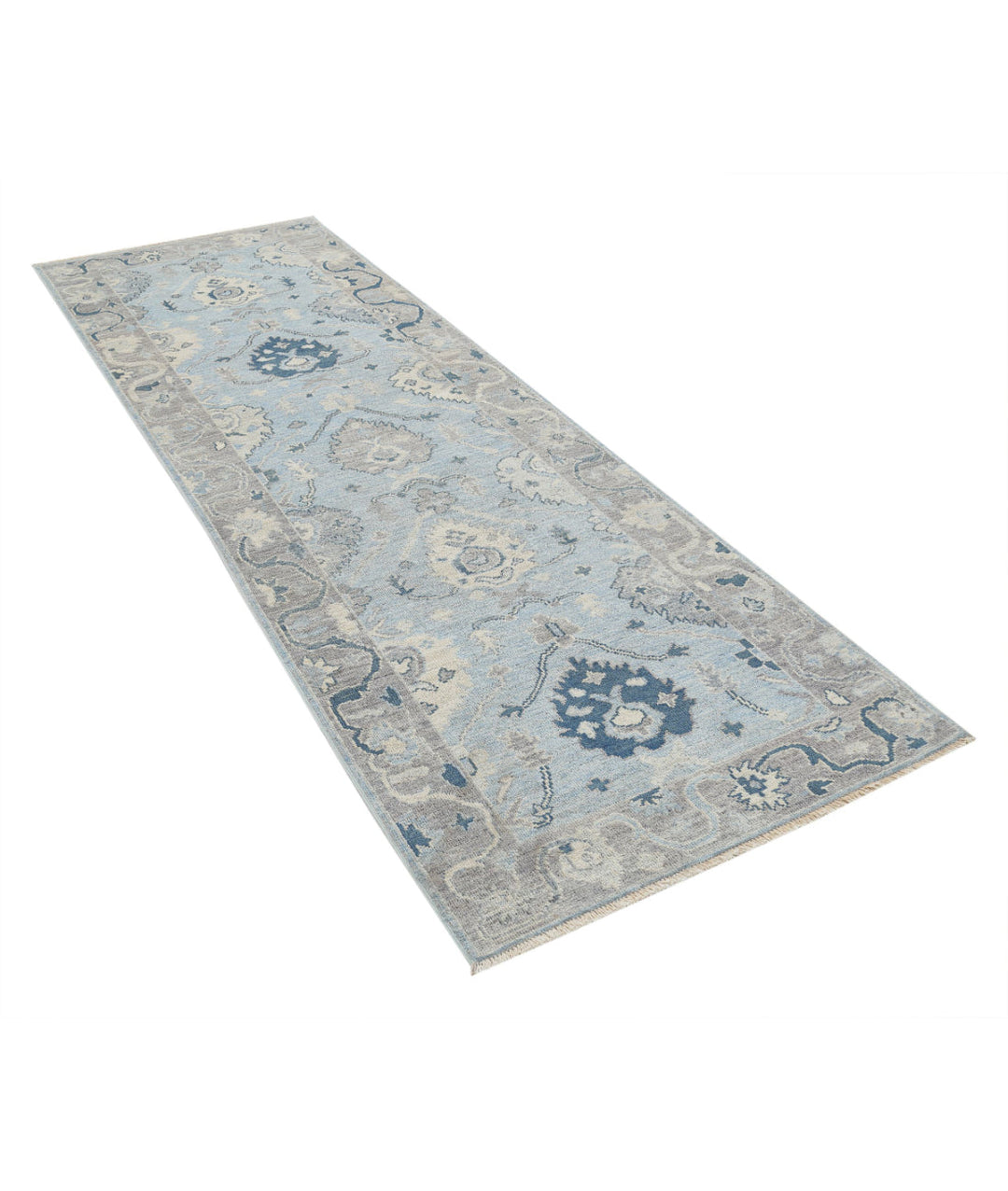 Hand Knotted Oushak Wool Rug 3' 2" x 9' 7" - No. AT760064