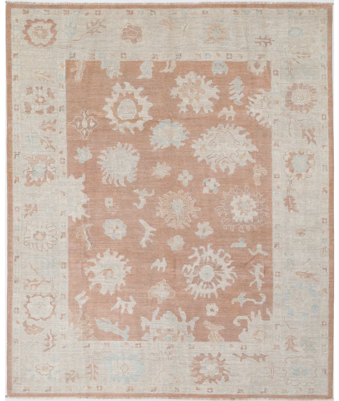 Brown Afghan Oushak Rug 8' 3" x 9' 11" Hand-Knotted