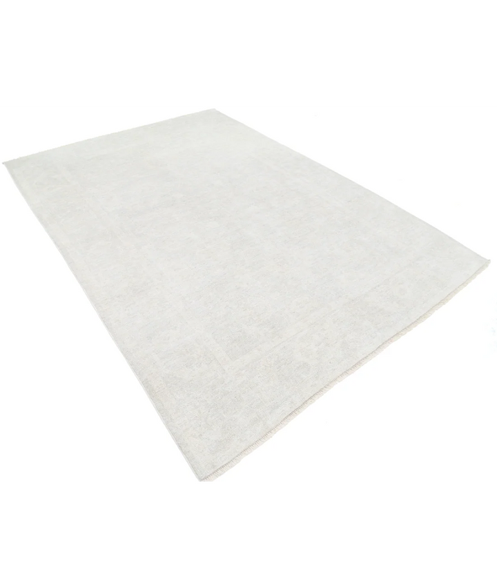 Ivory Afghan Oushak Rug 6' 5" x 9' 0" Hand-Knotted field