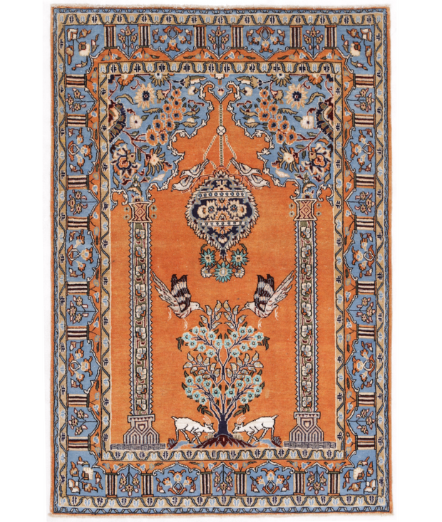 Hand Knotted Qum Wool & Silk Rug 3'  4" x 4'  10" - No. AT21960