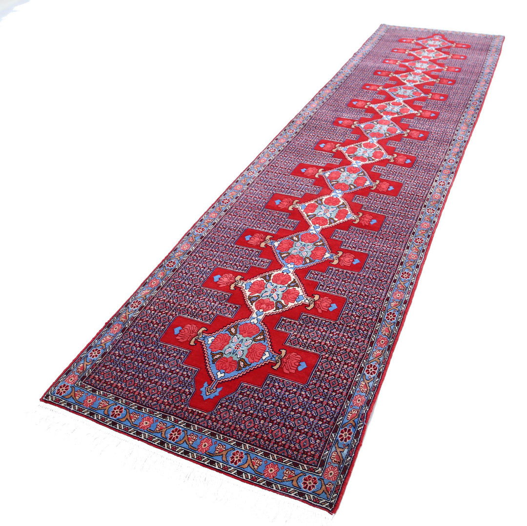 Afghan Senneh Runner Rug 3' 1" x 12' 1" Hand-Knotted | No. AT70388