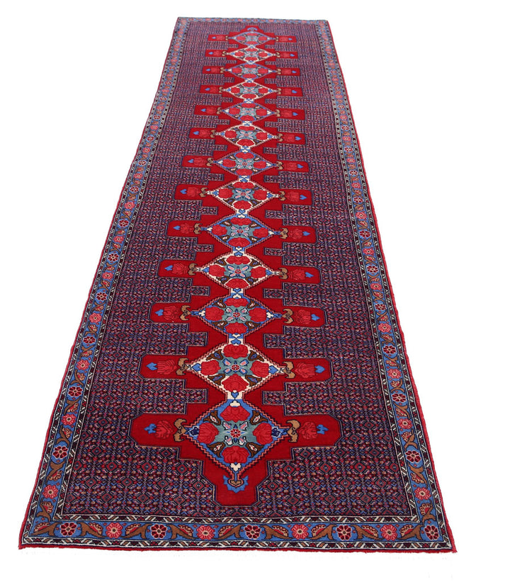 Afghan Senneh Runner Rug 3' 1" x 12' 1" Hand-Knotted | No. AT70388