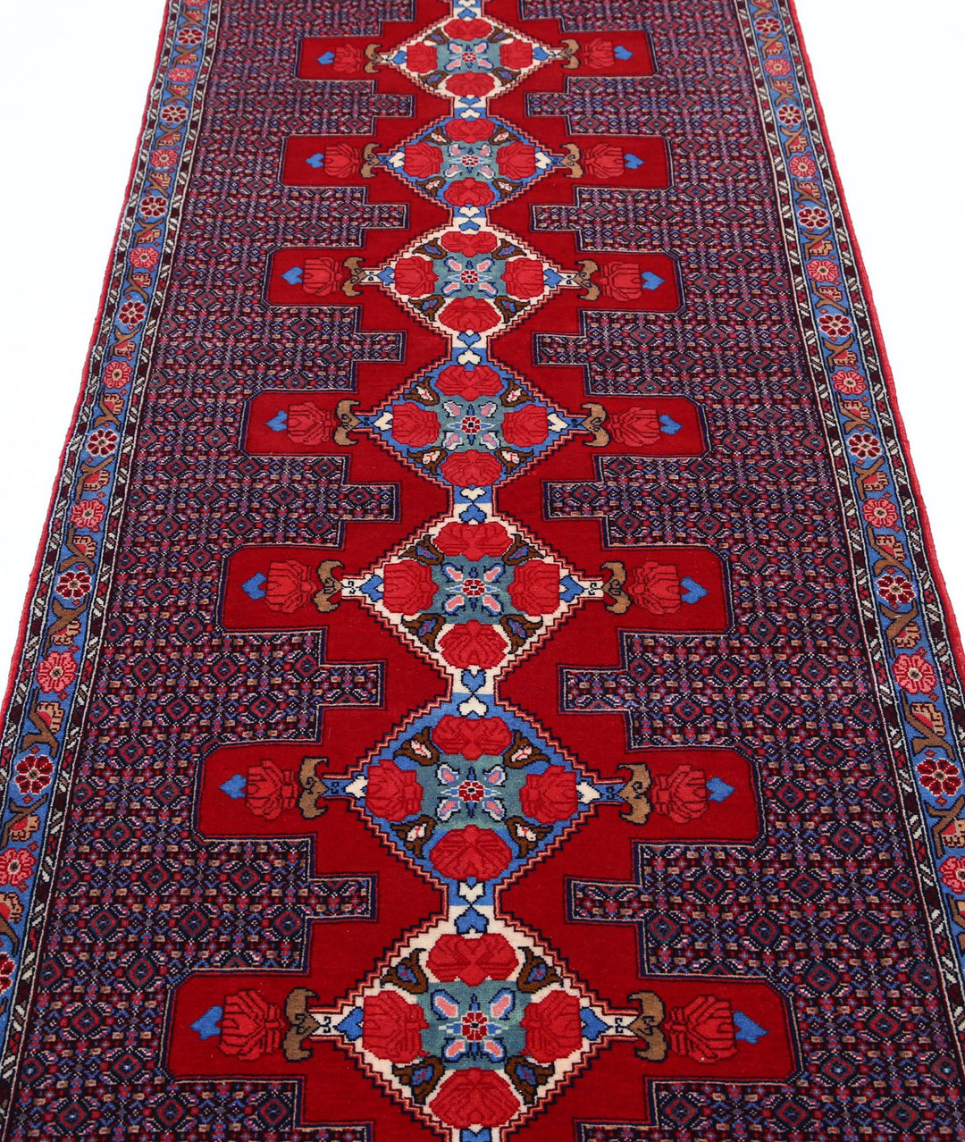 Afghan Senneh Runner Rug 3' 1" x 12' 1" Hand-Knotted | No. AT70388