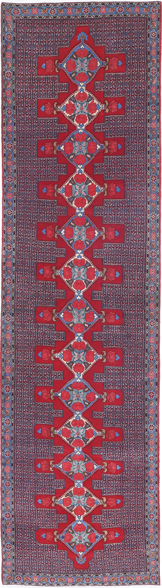 Afghan Senneh Runner Rug 3' 1" x 12' 1" Hand-Knotted | No. AT70388