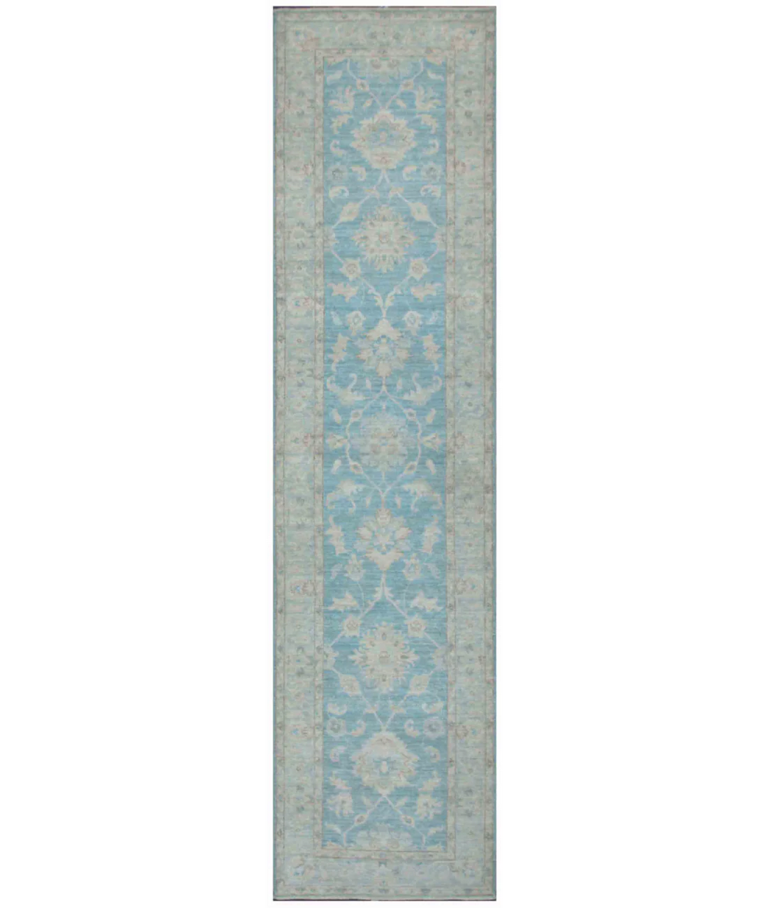 Blue Afghan Runner Rug 2' 5" x 9' 8" Hand-Knotted
