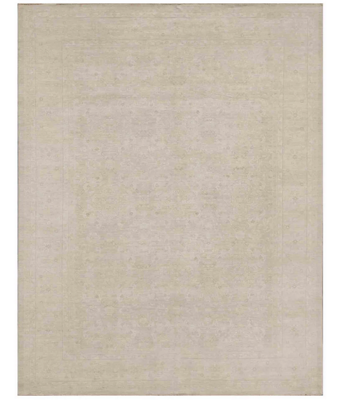 Ivory Afghan Tabriz Rug 8' 10" x 11' 7" Hand-Knotted