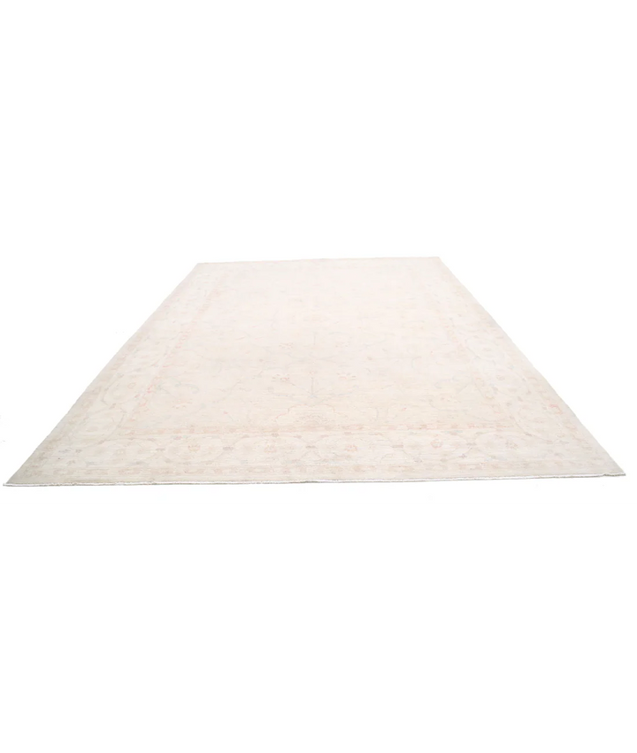Ivory Afghan Tabriz Rug 10' 4" x 13' 7" Hand-Knotted | No. AT81364