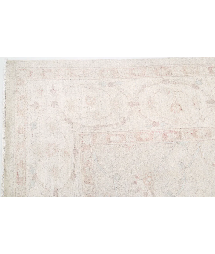 Ivory Afghan Tabriz Rug 10' 4" x 13' 7" Hand-Knotted | No. AT81364