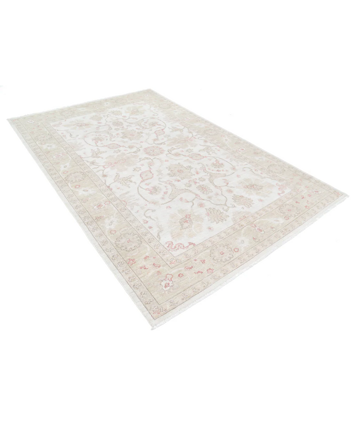 Ivory Afghan Serenity Rug 5' 11" x 9' 3" Hand-Knotted | No. AT29536