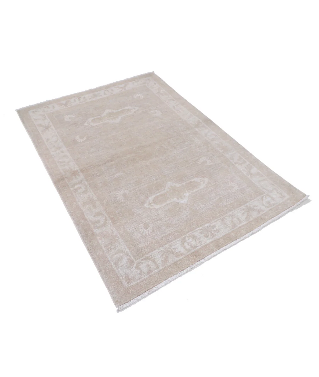 Beige Afghan Serenity Rug 3' 11" x 5' 7" Hand-Knotted | No. AT61340