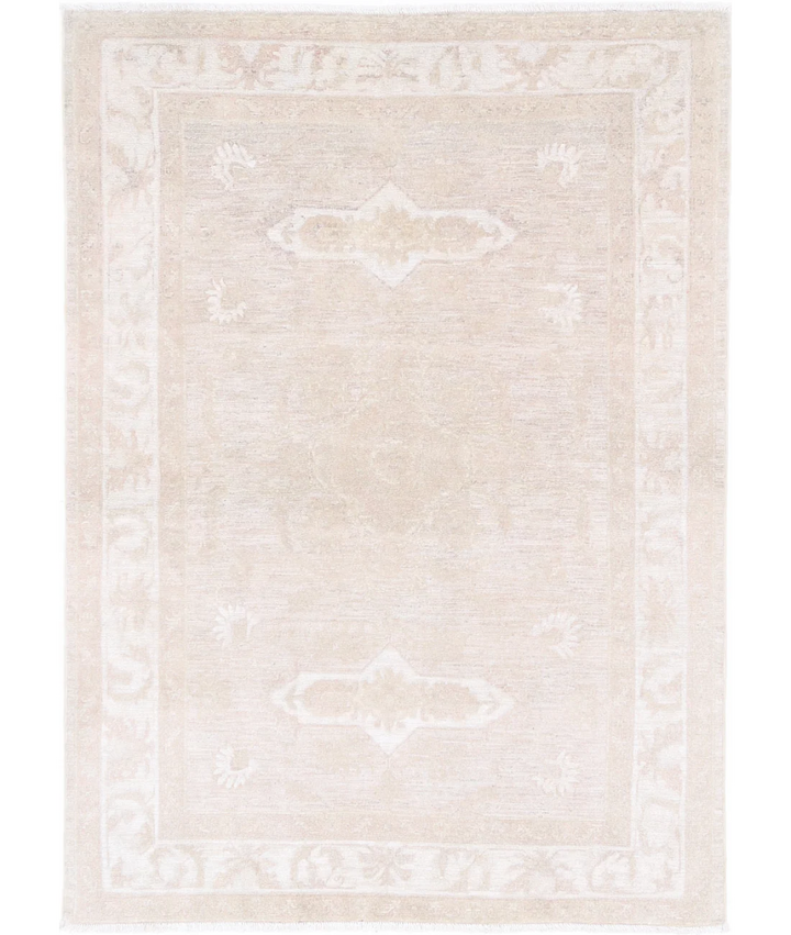 Beige Afghan Serenity Rug 3' 11" x 5' 7" Hand-Knotted | No. AT61340