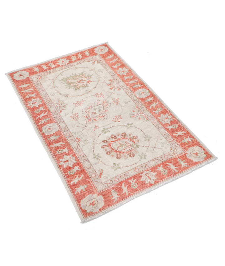 Ivory Afghan Serenity Rug 2' 7" x 3' 11" Hand-Knotted | No. AT77322