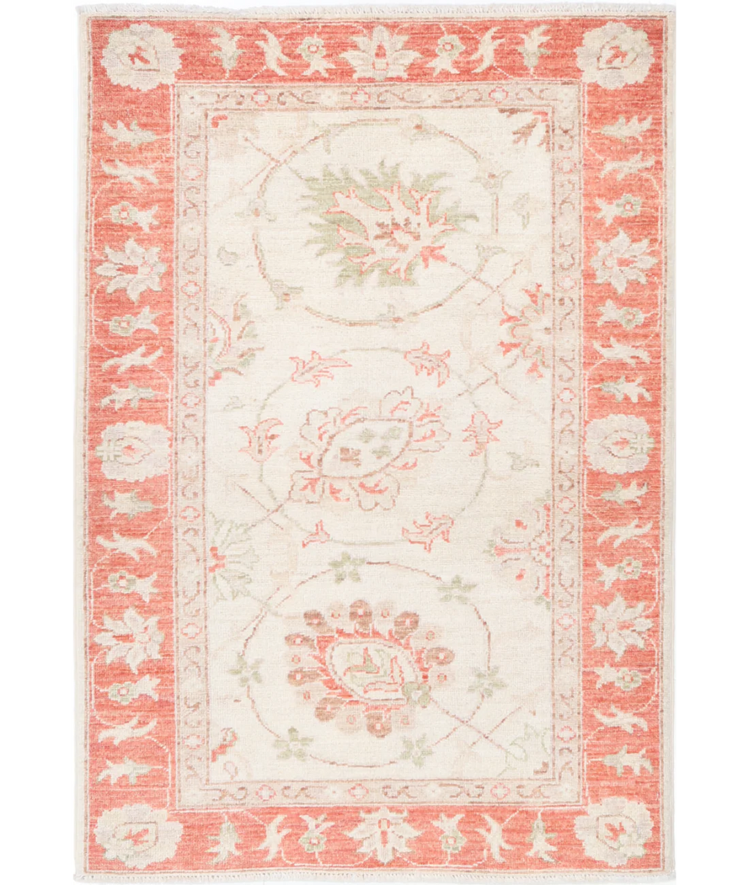 Ivory Afghan Serenity Rug 2' 7" x 3' 11" Hand-Knotted | No. AT77322