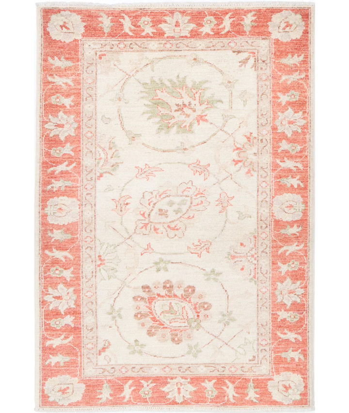 Ivory Afghan Serenity Rug 2' 7" x 3' 11" Hand-Knotted | No. AT77322